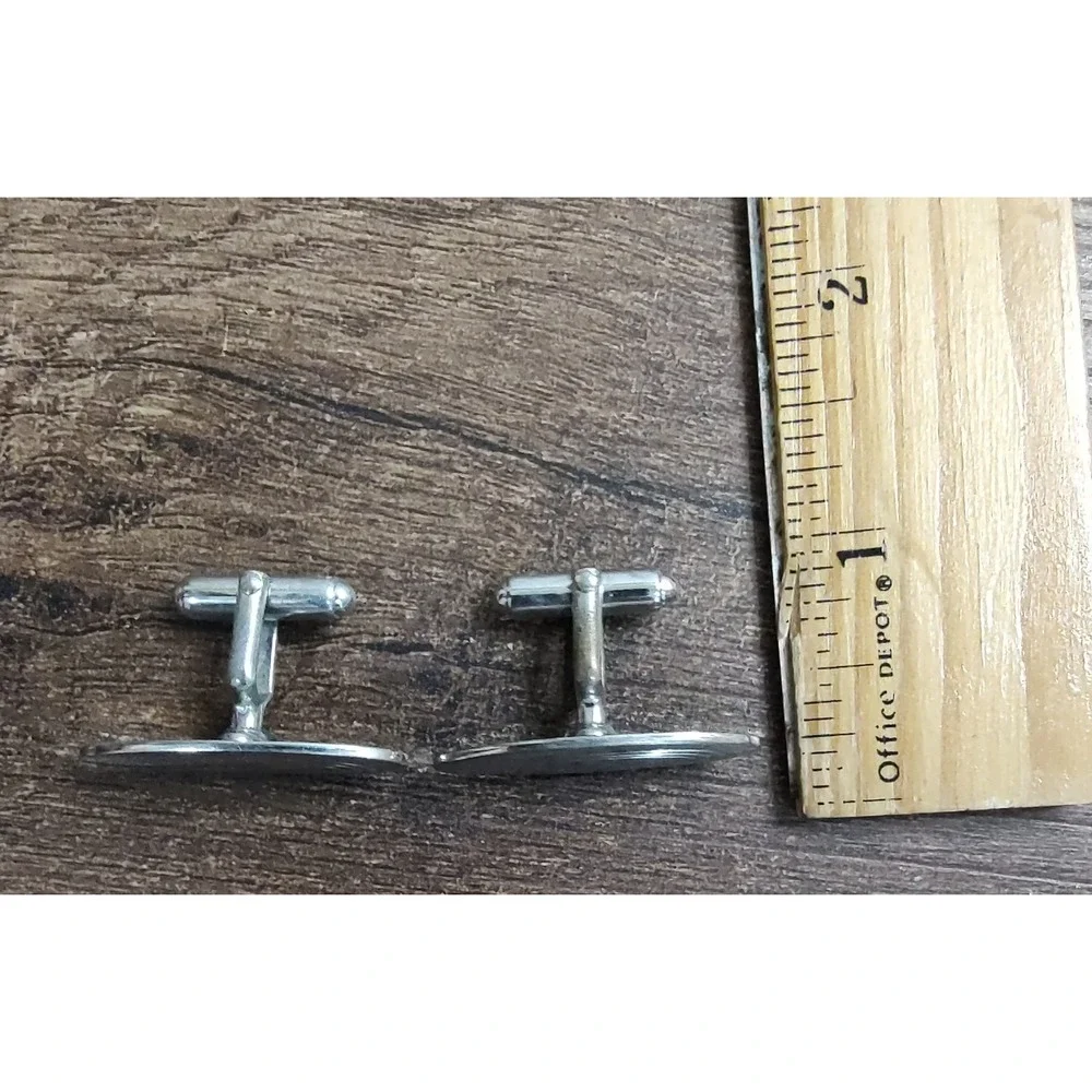 Vintage Silver Tone Men's Cuff Links Oval Atomic Star J225